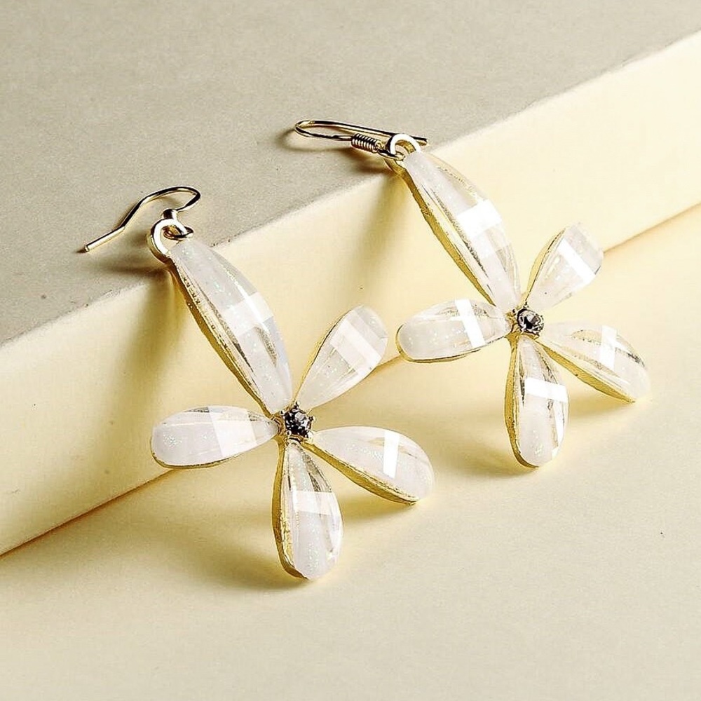 Any 2/$20! Ivory & Crystal Flower Earrings - Picture 4 of 12